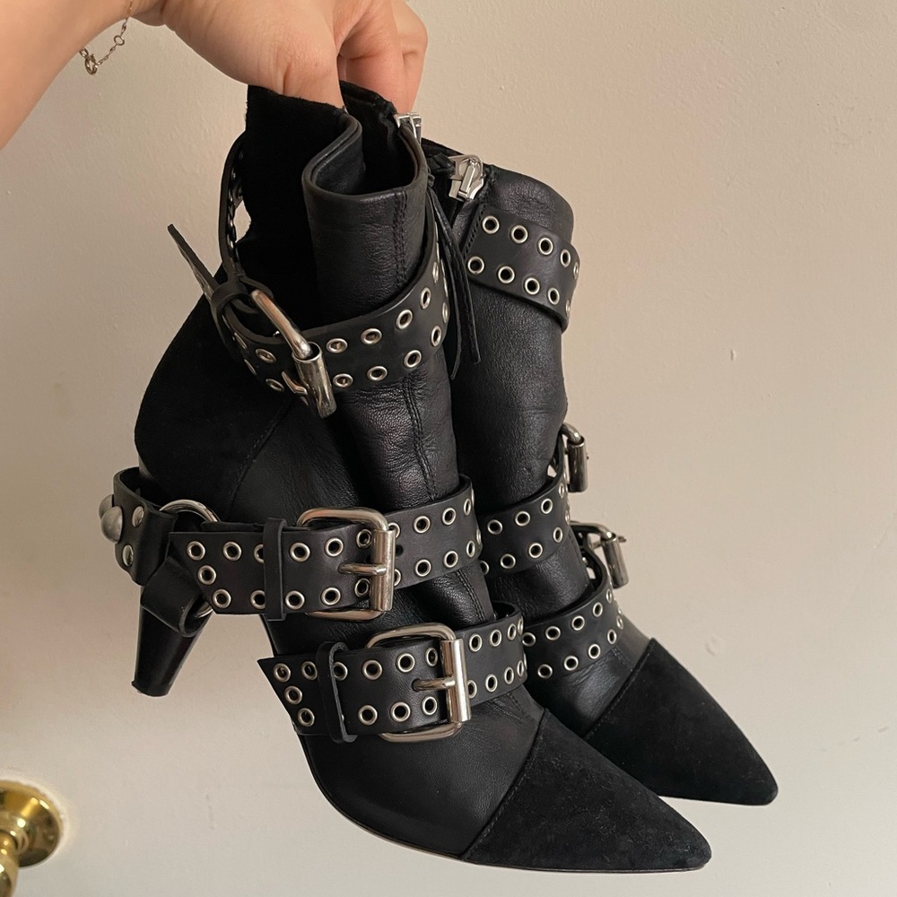 Isabel Marant Lysett Boots - Leather Suede Eyelet Stud Buckle US 6.5 / EU 37